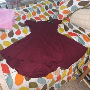 Off-the-shoulder maroon dress